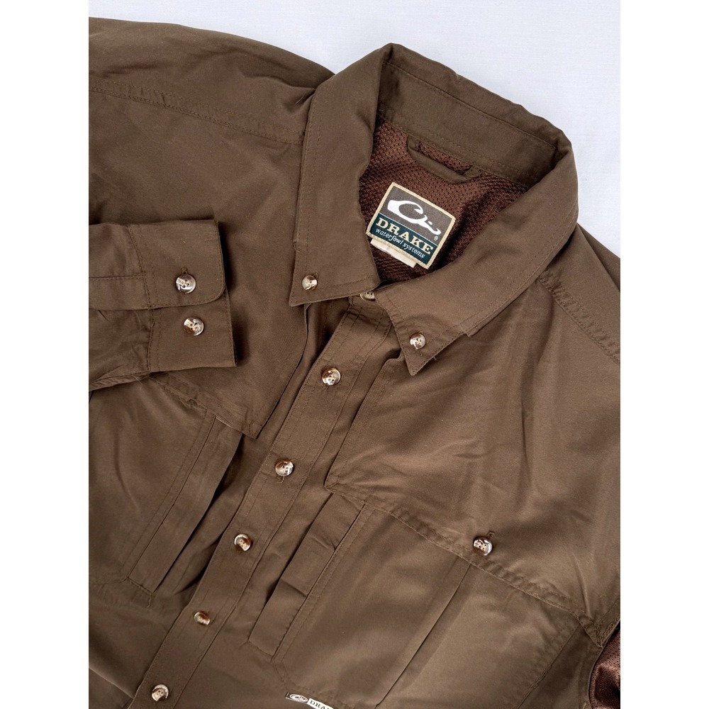 Drake Waterfowl Systems Mens Large Brown Long Sleeve Button Down Hunting Shirt
